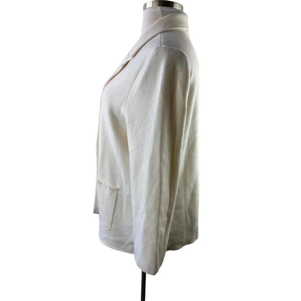 Talbots Merino Wool Blend Knit Sweater Blazer Open Cardigan Cream Plus Size 3XP - Picture 3 of 9